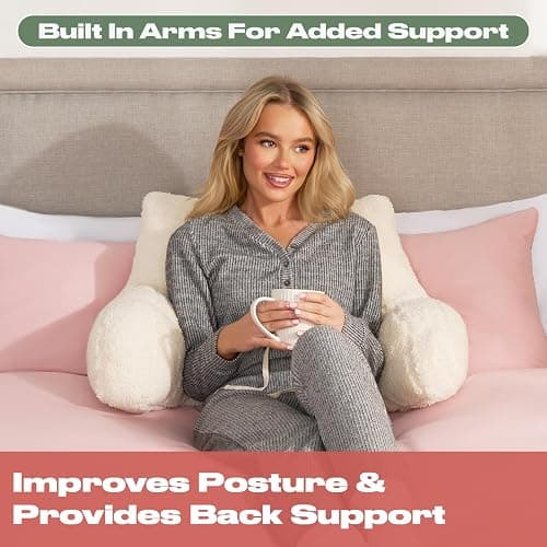 OHS Cream Reading Pillow for Adults Teddy, Super Soft Cosy Back Support Pillow for Bed Teddy Fleece Armchair Pillow Snuggle, Reading Cushion for Relaxing thumbnail 5