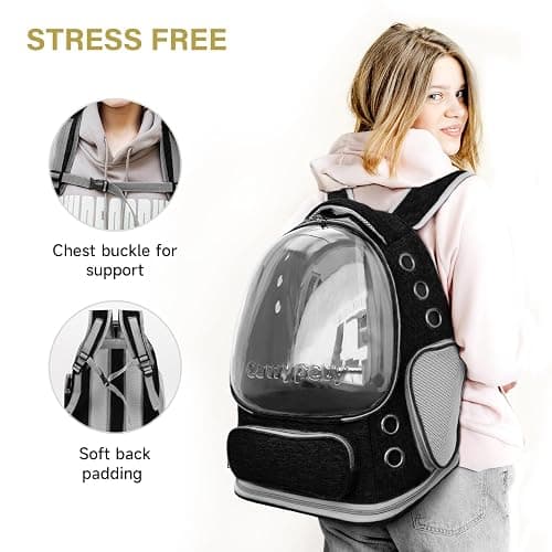 Cawypety Cat Backpack Carrier, Breathable Cat Carrier Large Space Bubble Pet Backpack for Kitty Small Dog up to 12lbs, Transparent & Foldable Pet Carrier for Travel Hiking (Black thumbnail 5