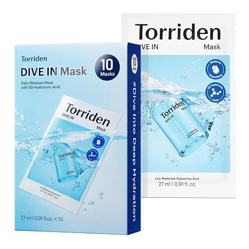 Torriden DIVE IN Hyaluronic Acid Facial Mask (10 sheets) | Deep Hydration Korean Face Sheet Mask | Panthenol & Allantoin | Korean Skincare Mask - Image 1