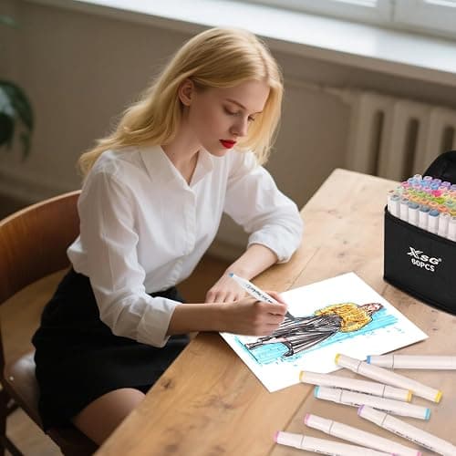 XSG Alcohol Markers,60 Colors Dual Tip Brush & Chisel Tip Art Marker Set,for Blending & Shading,Ideal for Coloring Books & Professional Artwork,Includes Blender Pen & Portable Case,Ideal for All Ages thumbnail 7