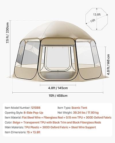 VEVOR Pop up Sports Tent, 8 Sizes Optional Clear Bubble Tent for 1-6 Person, Waterproof Outdoor Pod with Floor Mat & Top Cover, Garden Igloo Dome Tents Camping Shelter for Sports Watching thumbnail 8