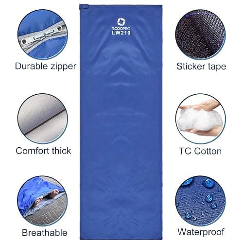 ECOOPRO Warm Weather Sleeping Bag - Portable, Waterproof, Compact Lightweight, Comfort with Compression Sack - Great for Outdoor Camping, Backpacking & Hiking-83 L x 30" W Fits Adults thumbnail 2