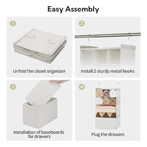 GRANNY SAYS Hanging Closet Organizer with Drawers, 4 Shelf Dividers Closet Hanging Organizer, Foldable Hanging Shelves for Clothes Organizer, Small Closet Organizers and Storage, Beige thumbnail 8