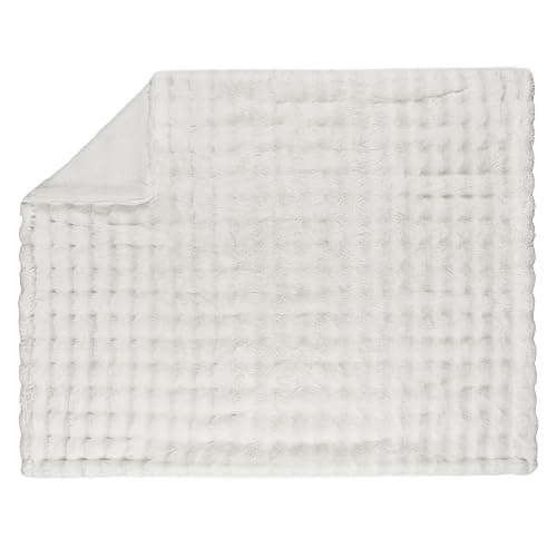 Lotus Karen Queen Size Faux Fur Blanket - Cream White Big Bubble Rabbit Fluff, 90x90 Inches thumbnail 10