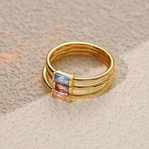RLMOON Gold Birthstone Rings for Women Non Tarnish Gold Stackable Rings Dainty 14K Gold/Silver Plated Baguette CZ Emerald Green Ring Personalized Jewelry Gift for Birthday Size 4-10 thumbnail 7