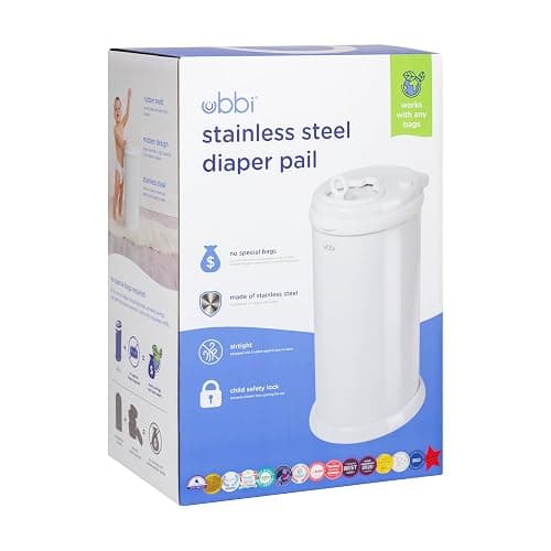 Ubbi Steel Diaper Pail, Odor Locking, No Special Bag Required, Award-Winning, Registry Must-Have, White thumbnail 2