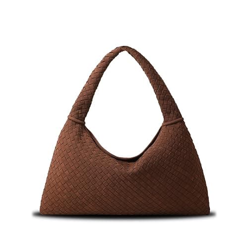 Vegan Leather Woven Tote, Vintage Suede Hobo, Suede Woven Purse, Large Leather Shoulder Bag Braided Hobo - Image 1