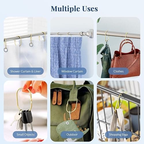 Bathway Shower Curtain Rings Gold Shower Curtain Hooks Anti-Drop Shower Rings for Curtain, Metal Shower Curtain Rings Rust Proof, Shower Hooks for Shower Curtain Rod, 12 Pcs Gold Curtain Rings thumbnail 7