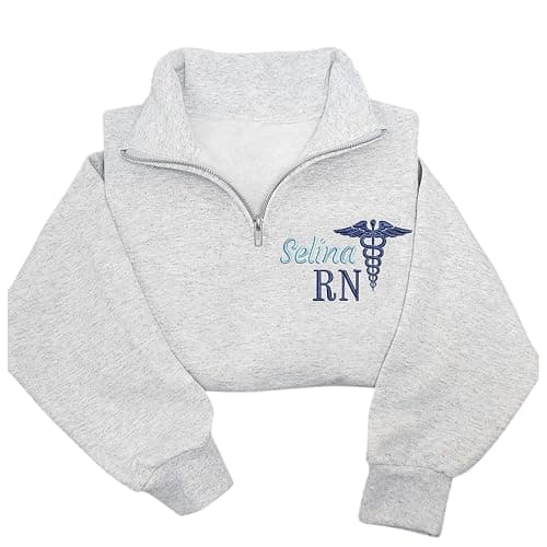 NANI Personalized Nurse Quater Zip Embroidered Sweatshirt, Custom RN CNA ICU MSN, Graduation For Nurse - Image 1