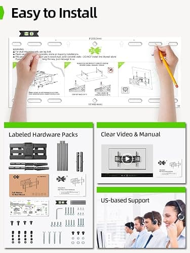 USX MOUNT Full Motion TV Mount for 42-80 Inch Flat Screen TVs up to 120 lbs, Swivel TV Wall Mount Bracket Dual Articulating Arms, Tool-Free Tilt Max Vesa 600x400mm, for 8-16 in Wood Studs thumbnail 7