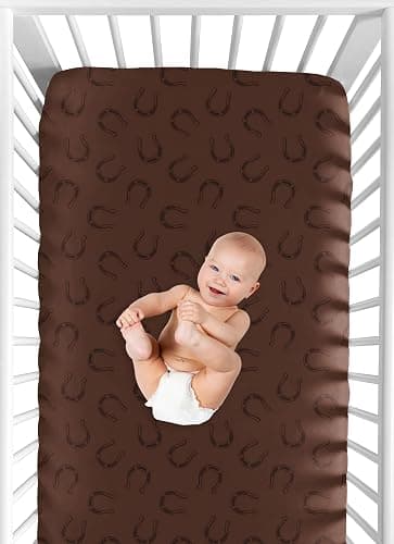 Sweet Jojo Designs Fitted Baby Crib Sheets (Horseshoe Print) for Boys or Girls, Infant Nursery, Toddler Room - Standard Size (Brown for The Western, Cowboy, Southern, Country, Wild West Collection) thumbnail 6