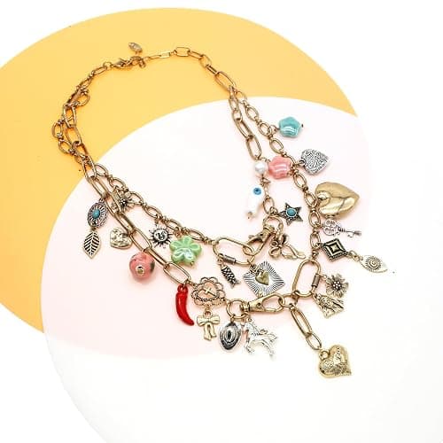 JNF Chunky Layer Heart Charm Necklace for Women Boho Heart Sun Flower Key Coins Charms Necklaces Paperclip Link Chain Necklace Y2K Statement Jewelry thumbnail 3