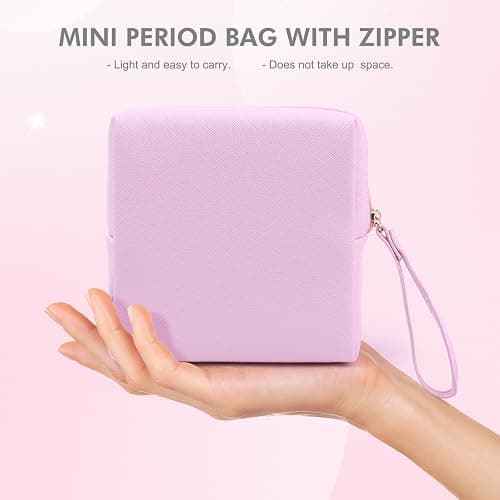 Teircno Sanitary Napkin Period bag for Women, Sanitary Napkin Storage Bag, PU Leather Sanitary Pad Bags Pounch, Portable Tampons Zipper Organizer Bag with Handle for Ladies thumbnail 4