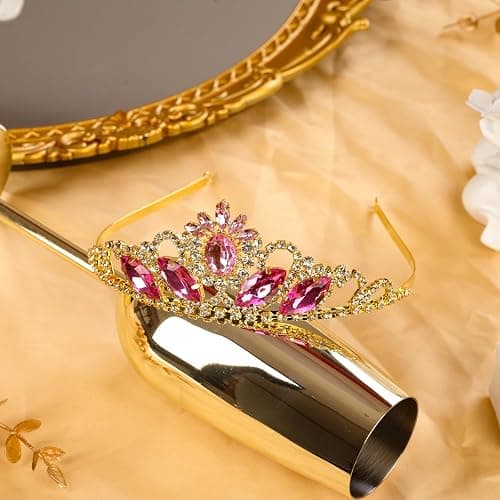 JINSAWW Princess Crown Dress-up Headband Birthday Wedding Gold Crown Halloween Cosplay Hair Accessories for Her thumbnail 6