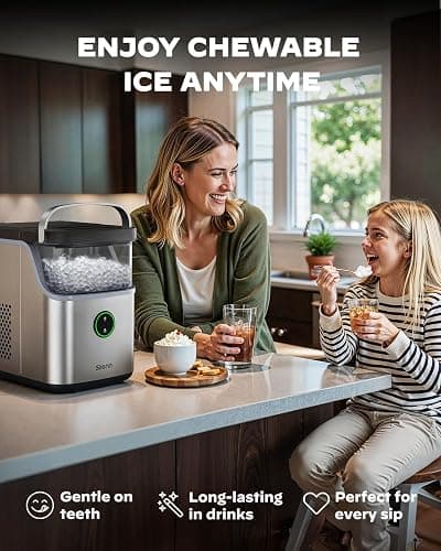 Silonn Nugget Ice Maker Countertop with Detachable Basket and Handle | Soft chewable nugget ice, 6-minute ice making, 33 lbs/24H, 40dB quiet operation, self-cleaning, compact countertop size thumbnail 3