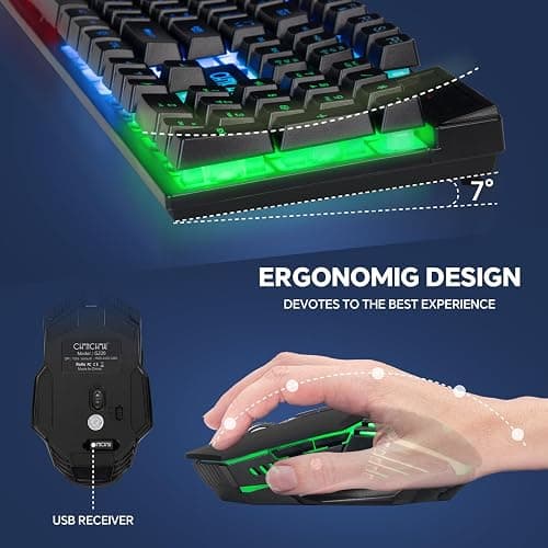 CHONCHOW USB Wireless Gaming Keyboard and Mouse Combo, LED Backlit Ergonomic Mechanical Feeling Keyboard, Rechargeable 2500mAh Battery, Anti-ghosting Keyboards 7D 3600DPI Mice for PC Gamer thumbnail 5
