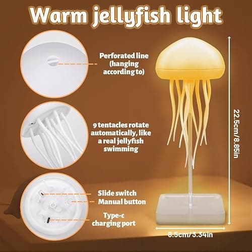 LED Jellyfish Lamp RGB Gradient Jelly Fish Light with Dancing Legs and Touch Sensor Rechargeable Cute Desk Lamp for Bedrooms, Living Room (Hanging + Base) thumbnail 4