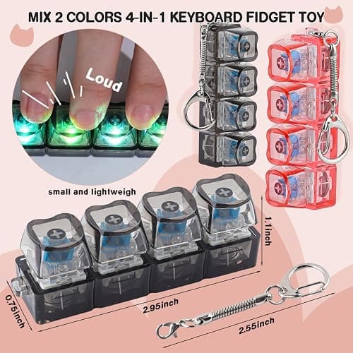2 Pcs Keyboard Fidget Toy Light Up, Heart Shape Clicker Keyboard Fidget Keychain, Black Red 4-in-1 Loud Stress Relief Fidget Keyboard for Adult Anxiety Decompression thumbnail 2
