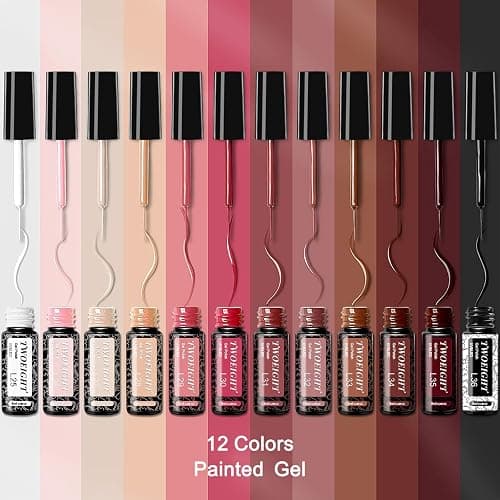 TWOEIGHT Gel Nail Polish Liner Nail Art 12 Colors 8ml UV Lamp Soak-off Polishes Pigmented Autumn Winter Brown Wine Red Collection Thin Brush in Bottle Manicure DIY at Home Salon thumbnail 2