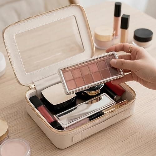 Aveniee Clear Makeup Bag Organizer, Travel Toiletry Bag Cosmetic Case for Women, Make Up Skincare Pouch Car Organizer Bag with Zippers for Essentials,White,Medium Classic thumbnail 6