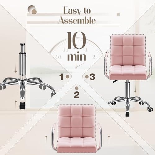 Furmax Mid-Back Office Task Chair Ribbed PU Leather Executive Chair Modern Adjustable Home Desk Retro Comfortable Work Chair 360 Degree Swivel with Arms (Light Pink) thumbnail 6