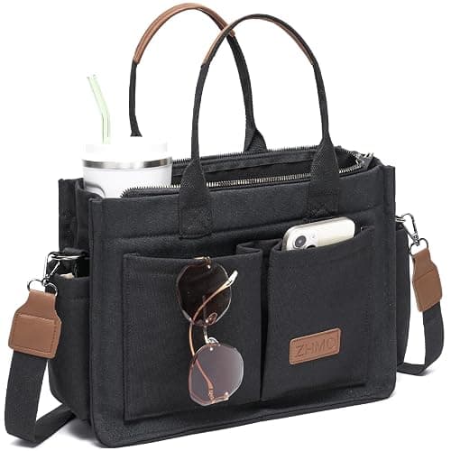 ZHMO Canvas Tote Bag for Women,Women's Bags Crossbody Bags Work Laptop Tote Bag Large Handbags Purse for Travel Nurse Teacher thumbnail 9