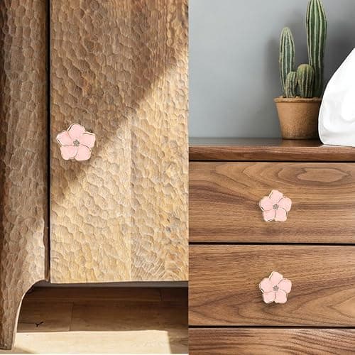 LLDYNW 4 pcs Petal Handles Colorful Drawer Knobs Flower Petal Cabinet Dresser Knobs for Girl's Room Dresser Cupboard Drawer Wardrobe Decorative Furniture Knobs (Pink) thumbnail 6