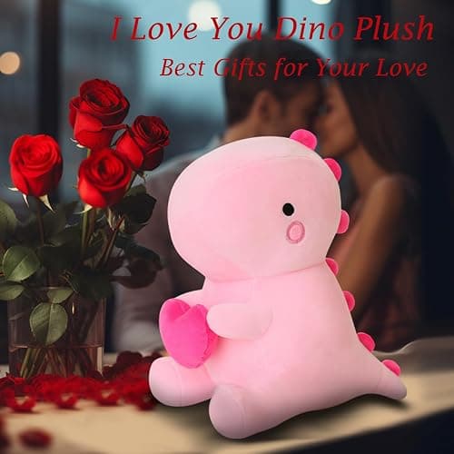 SQEQE Dinosaur Stuffed Animal, Loving Soft Dino Plush Toys with Holding Heart, Sweet Romantic Anniversary Birthday Gift for Her Girls Boys Girlfriend(Pink,12 inch) thumbnail 4