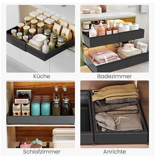KASTEWILL Teleskopschublade, Ausziehbare Schublade Küche, Küchenschrank Organizer, Schwarz, 31-52 cm B x 43 cm T x 7.5 cm H thumbnail 7