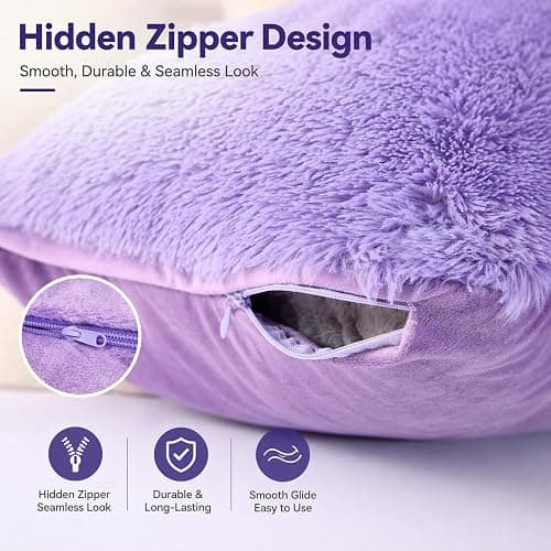 Reafort Luxury Faux Fur Body Pillow Cover 21" x 54", Long Hair PV Plush Body Pillow Case with Hidden Zipper Closure, Ultra Soft Fluffy Decorative Long Pillow Cover (Lilac, Body) thumbnail 8