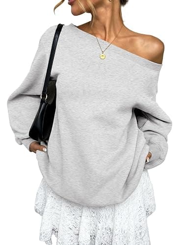 EasyGala Womens Fleece Lined Sweatshirt Off Shoulder Long Sleeve Pullover Top Oversized Shirt Basic Slouchy Clothes 2025 - Image 1