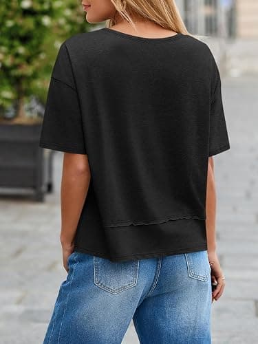 Cicy Bell Womens Summer V Neck T Shirts Casual Short Sleeve Flowy Tops Cute Loose Fit Basic Tees thumbnail 5