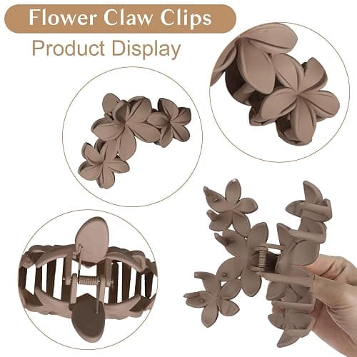 ANBALA 4PCS Hawaiian Plumeria Flower Hair Clips - Large Non-Slip Matte Claw Clips for Women, Strong Hold Beach Hair Accessories thumbnail 6