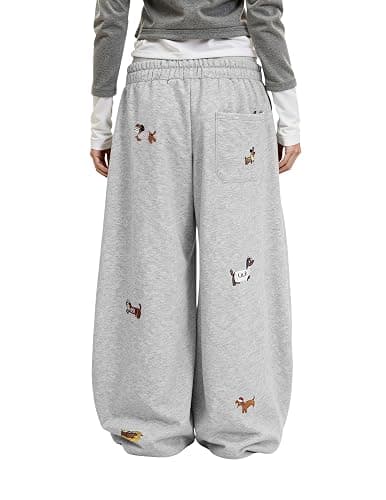 Aelfric Eden Embroidery Puppy Baggy Barrel Sweatpants Casual Y2K Elastic Drawstring Unisex Wide Leg Pants Lantern Trouser thumbnail 5
