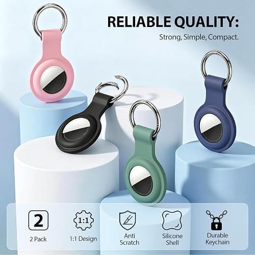 Linsaner [2 Pack] Holder for AirTag 2nd Gen (2026) & 1st Gen, Silicone Case Keychain Key Ring, Protective Cover for Apple for Air Tags, GPS Finder Accessories, Pink/Grey Blue thumbnail 2