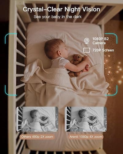 ARENTI WiFi Baby Camera Monitor B2 Kit 2026 Upgraded, 5-inch Wireless Display, Smartphone App, Encrypted Connection, Lullaby, Super Night Vision, Auto Tracking, Temp Sensor, Support Local Storage thumbnail 4