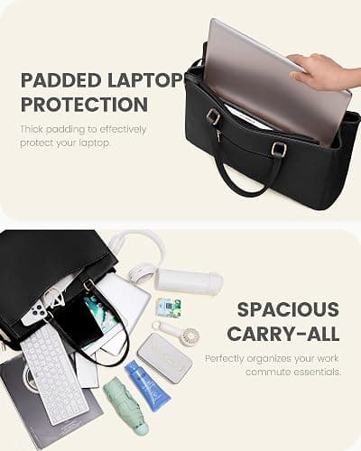 LOVEVOOK Laptop Handbags for Women 15.6 inch, Large Work Bags Women's Tote with Compartments, PU Leather Ladies Shoulder Hand Bag for School Office Business, Black thumbnail 4