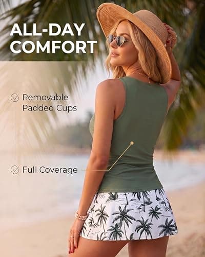 Daci Womens Tankini Swimsuits with Skirt Tummy Control Swimwear | High Neck, Ruched Detail, Full Coverage, Removable Pads, High Waisted Skirt, Soft Built-in Brief, Beach and Resort thumbnail 4