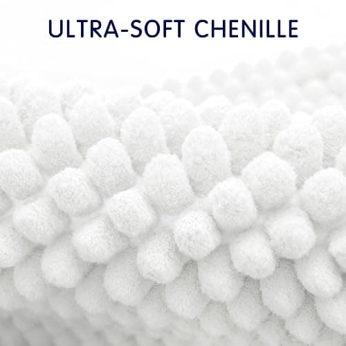 SUBRTEX Bathroom Rugs Chenille Bath Rug Soft Short Plush Bath Mat Soft Shower Mat Water Absorbent Shower Mat Quick Dry Machine Washable (White, 20" x 32") thumbnail 4