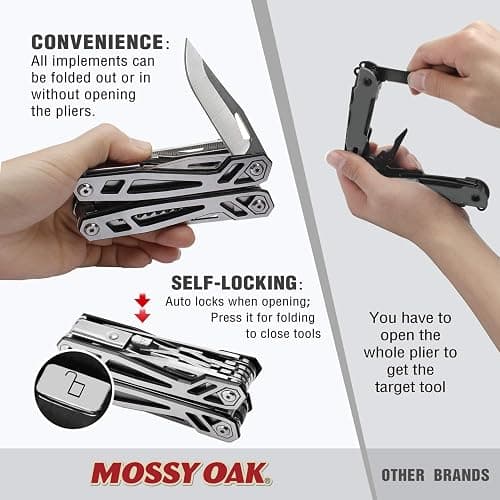 MOSSY OAK Multitool, 21-in-1 Stainless Steel Pocket Knife with Screwdriver Sleeve, Self-locking Pliers with Sheath-Perfect for Outdoor, Survival, Camping, Hiking, Simple Repair - 21-in-1 - Silver thumbnail 4