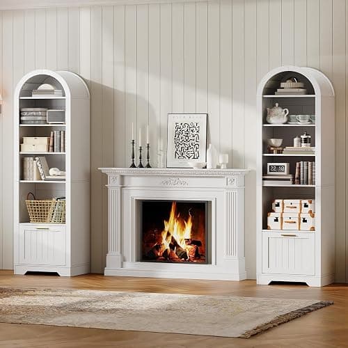 HOOBRO 71" Tall Arched Bookshelf, 6-Tier Narrow Arched Bookcase with File Drawer, Farmhouse BookShelf with Adjustable Shelves, Wooden Bookshelf with Open Display Shelves for Living Room, Office, White thumbnail 3