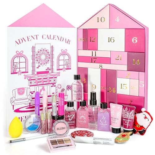 Makeup Advent Calendar 2025 Christmas Gifts, Beauty Calendar 2025 for Women, Teen Girls, Skin Care Advent Calendar with Mascara, Blush, Lip balm, Shower Gel, 2025 Self Care Gifts for Women - Image 1