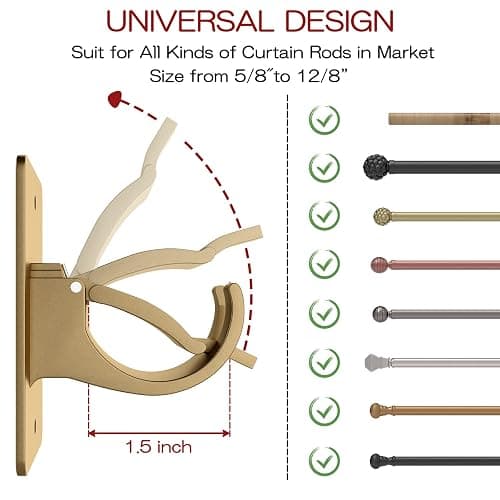 4 Pieces Self Adhesive Curtain Rod Bracket Universal Plastic Curtain Rod Holders, No Drill Curtain Rod Brackets Curtain Rod Hooks for Bathroom, Bedroom, Livingroom, Kitchen (Gold) thumbnail 4