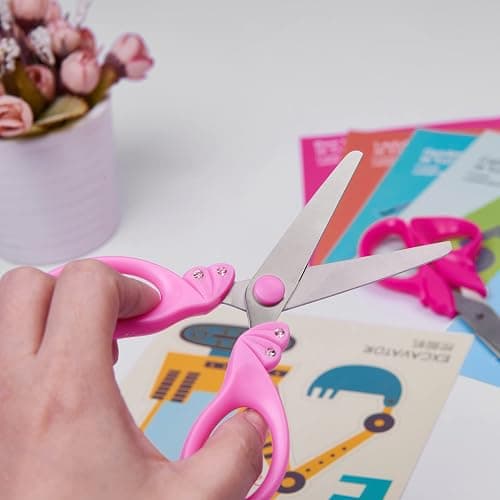 PINK Safety Blunt Tip Scissors for Kids, Ages 5-8 & 8-10 for Girls | Rounded Edge & Ergonomic Handles for Small School Student Children Toddler Classroom Cutting Paper,Home DIY thumbnail 7