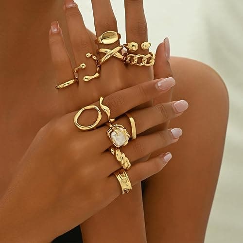 ONBRIG Chunky Gold Rings for Women Non Tarnish Adjustable Stackable Statement Rings for Women Chunky Ring Set Statement Jewelry Sets thumbnail 4
