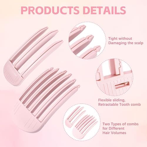 2PCS Volumizing Hair Clips for Women, Hair Volume Clip Styling Tools Volumizing Comb for Fluffy Bangs Clips for Root Lift, Root Booster Clips, Pink thumbnail 8
