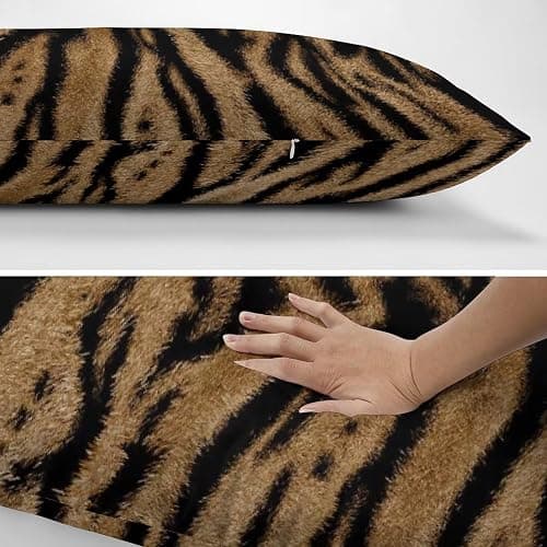 ZEJAYFEY Tiger Skin Print Body Pillow Cover 20 x 54 inches Wildlife Animal Fur Long Pillow Case Brown Black Hunting Safari Decorative Pillowcase Soft Cushion Throw Pillow Covers for Couch Bed thumbnail 5
