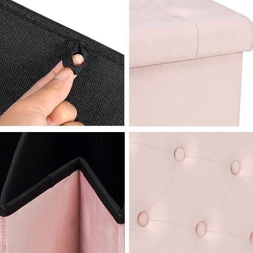 B FSOBEIIALEO Folding Storage Ottoman, Long Ottomans Shoes Bench, Velvet Storage Chest Footrest Seat 31.5"x15.7"x15.7" (Pink, Large) thumbnail 7