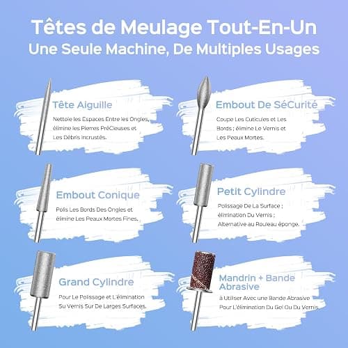 COSLUS E51 Ponceuse Pour Ongles Professionnelle: 40000 RPM Ensemble de Lime a Ongle Electrique 6 en 1 Pour Ongles en Gel et Ongles en Acrylique, Idéal Pour le Salon et La Maison Portable et Silencieux thumbnail 7