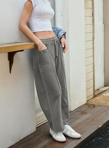 Yanekop Womens Baggy Wide Leg Pants Casual Fall Trousers Palazzo Pants Drawstring Waist Barrel Sweatpants with Pockets thumbnail 4